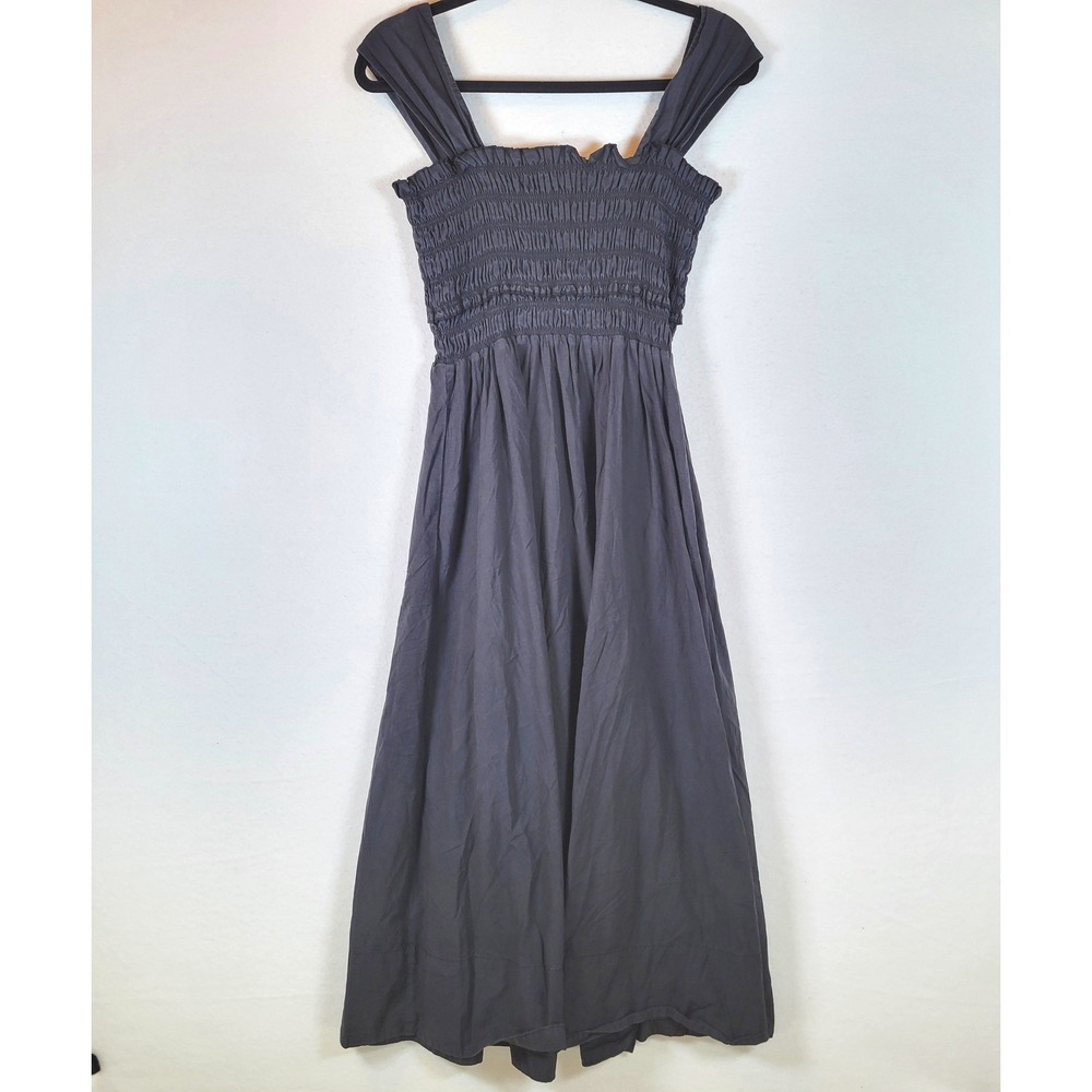 Club Monaco Womens Peasant Midi Dress Smocked Pockets Size Medium Black - Picture 1 of 11